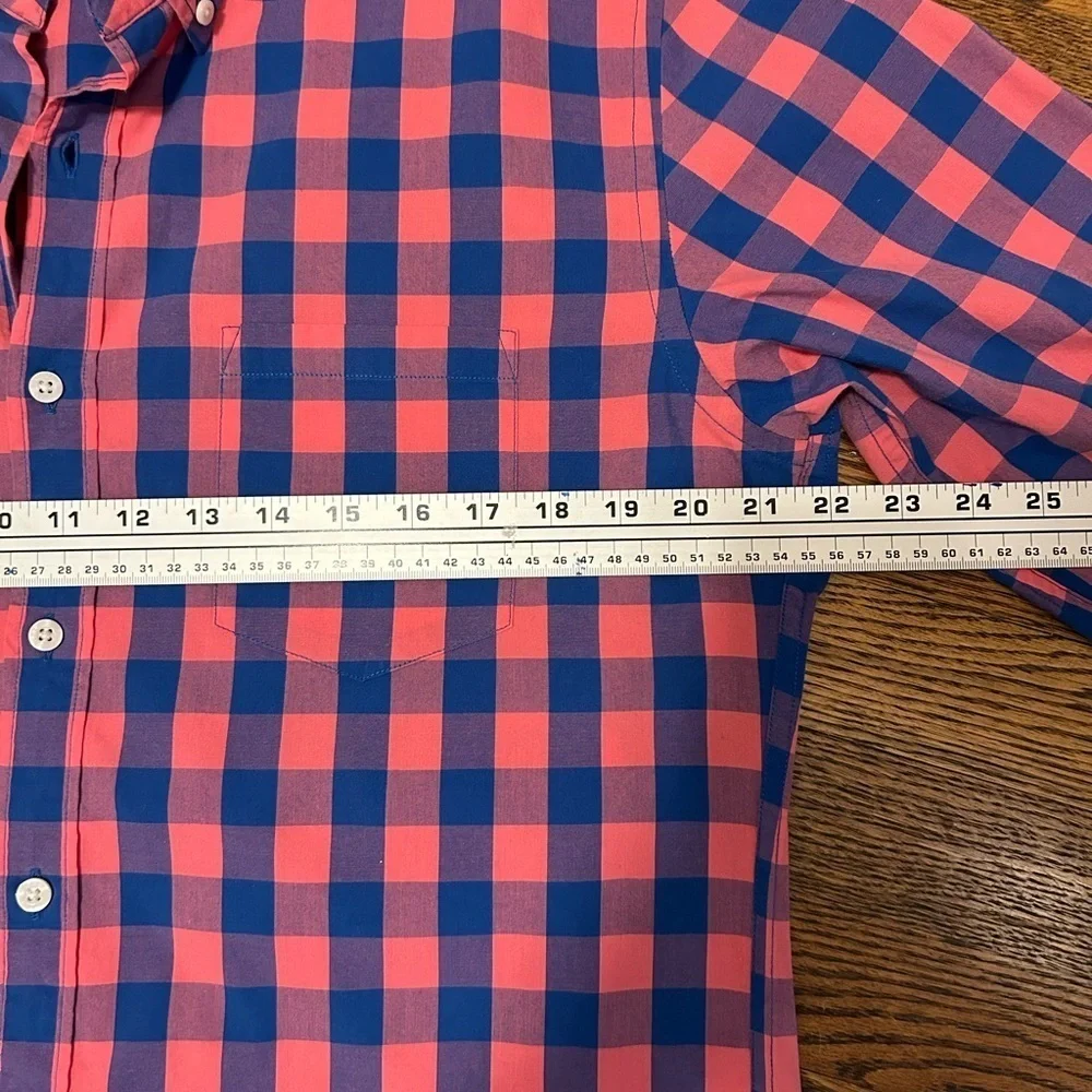 J. Crew Men’s Slim Fit Full Button Collared Dress Shirt  Large Pink Blue Plaid